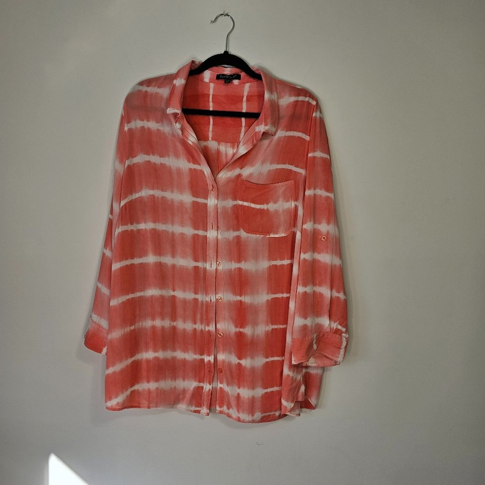 GUC Velvet Heart Peach Tie Dye size 2X Button down tunic length